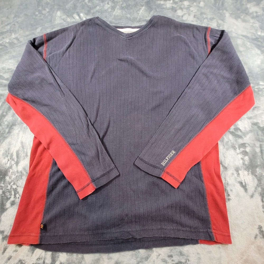 Vintage Tommy Hilfiger Mens‎ Navy Red Ribbed Colorblock V-Neck Shirt 2000 Large